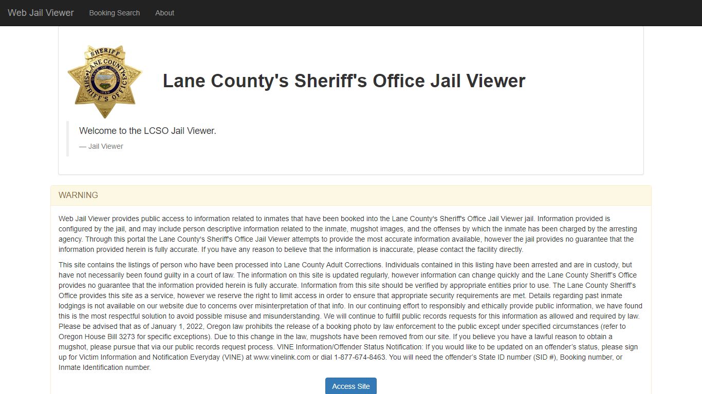 Home Page - Web Jail Viewer - Lane County